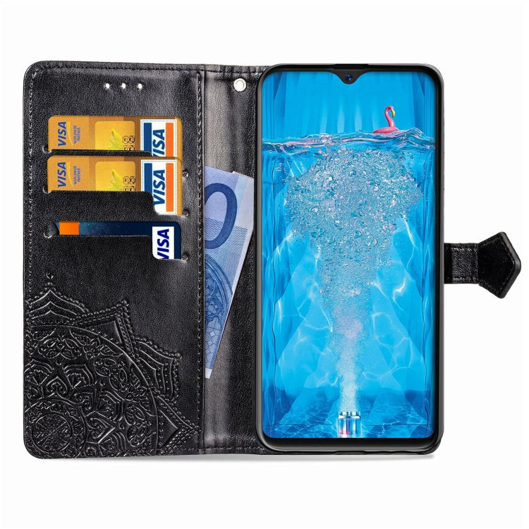 For OPPO F9 Embossed Mandala Pattern PC + TPU Horizontal Flip Leather Case with Holder & Card Slots