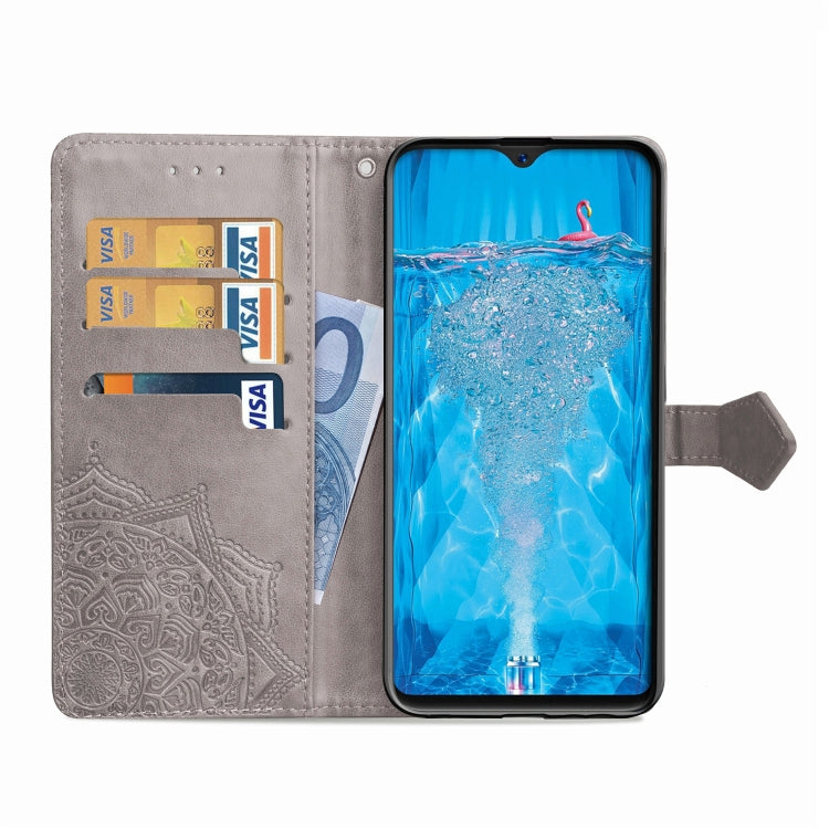 For OPPO F9 Embossed Mandala Pattern PC + TPU Horizontal Flip Leather Case with Holder & Card Slots