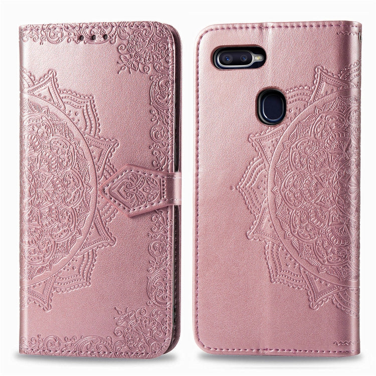 For OPPO F9 Embossed Mandala Pattern PC + TPU Horizontal Flip Leather Case with Holder & Card Slots