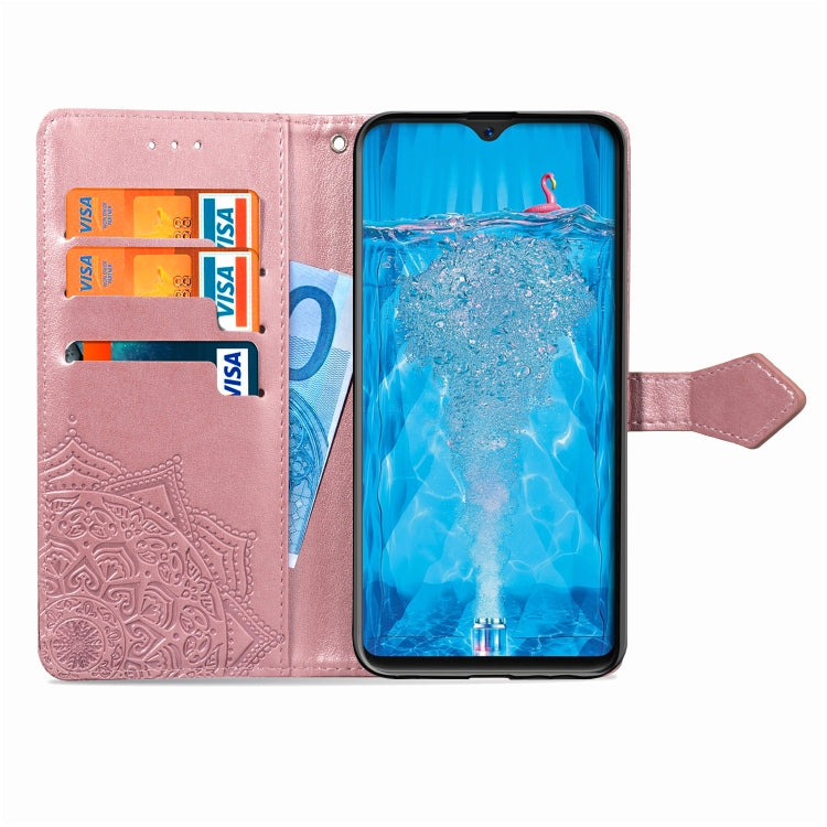 For OPPO F9 Embossed Mandala Pattern PC + TPU Horizontal Flip Leather Case with Holder & Card Slots