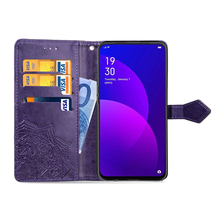 For OPPO F11 Pro Embossed Mandala Pattern PC + TPU Horizontal Flip Leather Case with Holder & Card Slots