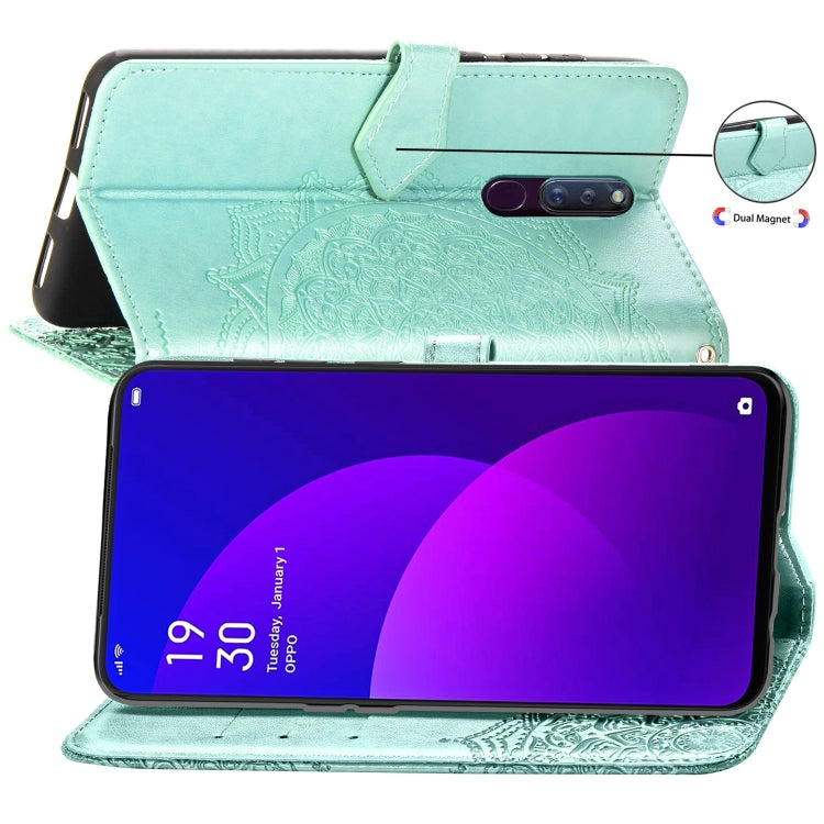 For OPPO F11 Pro Embossed Mandala Pattern PC + TPU Horizontal Flip Leather Case with Holder & Card Slots