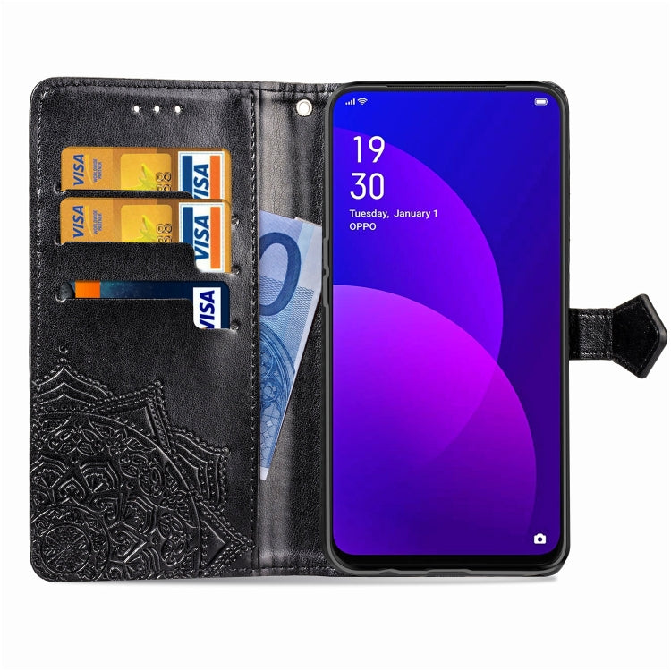 For OPPO F11 Pro Embossed Mandala Pattern PC + TPU Horizontal Flip Leather Case with Holder & Card Slots