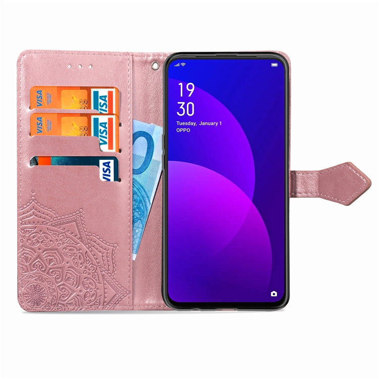 For OPPO F11 Pro Embossed Mandala Pattern PC + TPU Horizontal Flip Leather Case with Holder & Card Slots