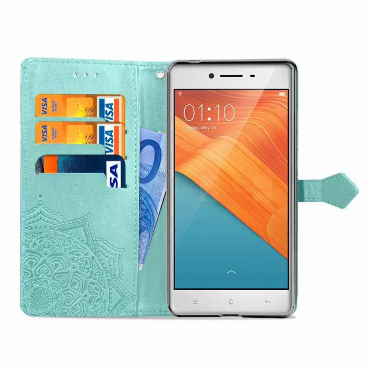 For OPPO R7 Embossed Mandala Pattern PC + TPU Horizontal Flip Leather Case with Holder & Card Slots