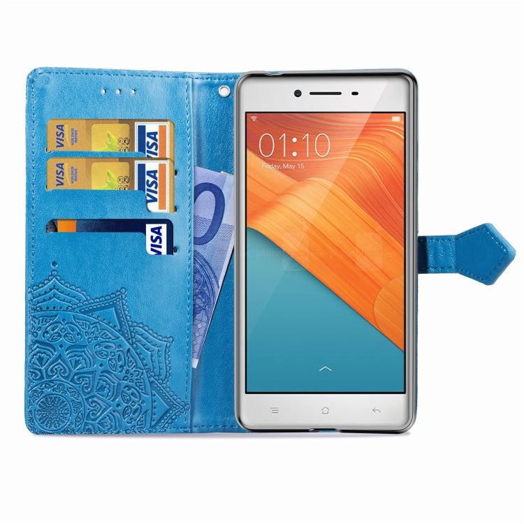 For OPPO R7 Embossed Mandala Pattern PC + TPU Horizontal Flip Leather Case with Holder & Card Slots
