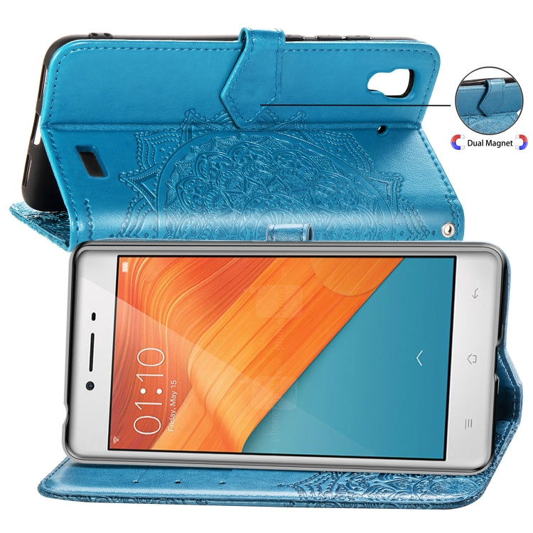 For OPPO R7 Embossed Mandala Pattern PC + TPU Horizontal Flip Leather Case with Holder & Card Slots