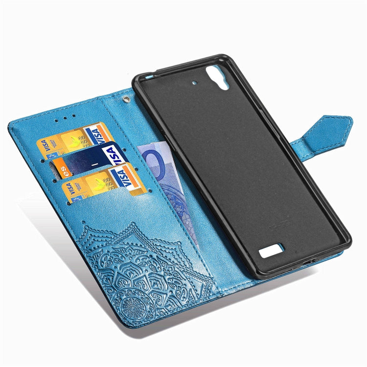 For OPPO R7 Embossed Mandala Pattern PC + TPU Horizontal Flip Leather Case with Holder & Card Slots