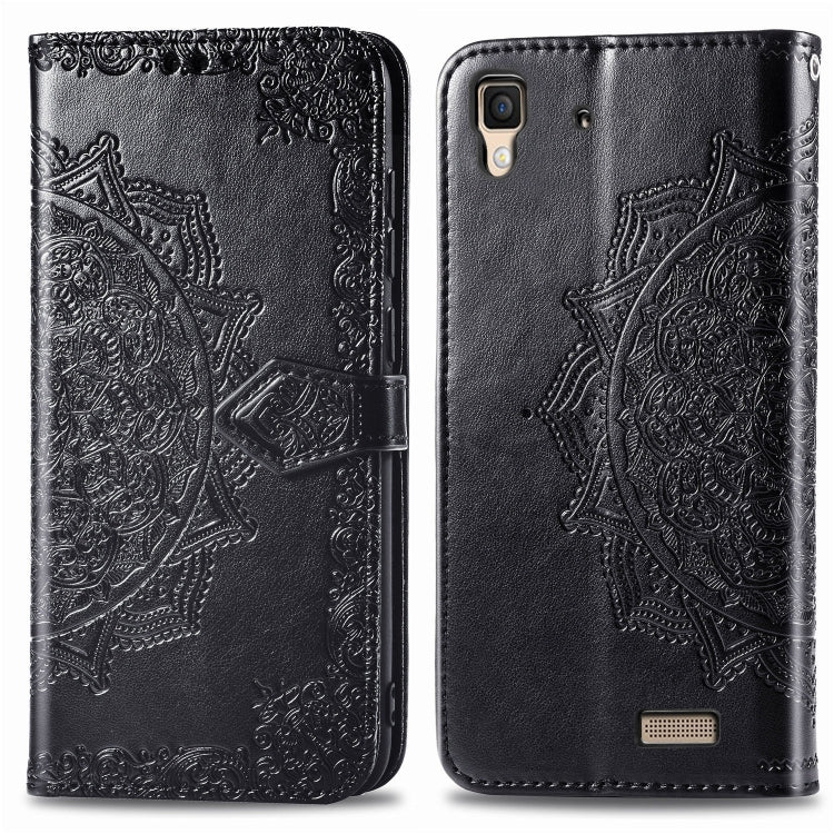 For OPPO R7 Embossed Mandala Pattern PC + TPU Horizontal Flip Leather Case with Holder & Card Slots