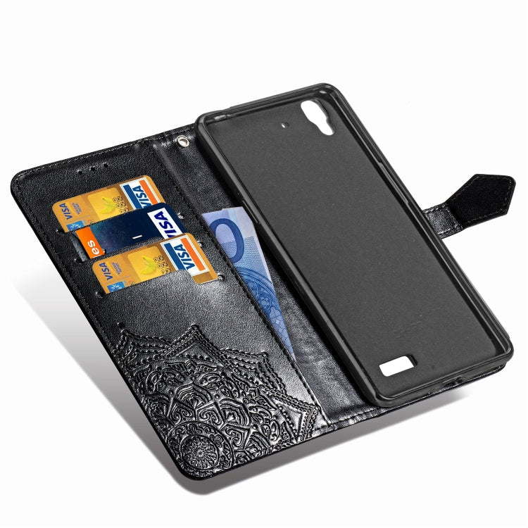 For OPPO R7 Embossed Mandala Pattern PC + TPU Horizontal Flip Leather Case with Holder & Card Slots