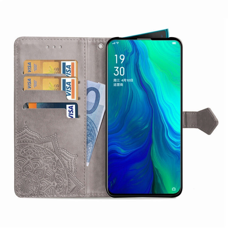 For OPPO Reno 10X Zoom Embossed Mandala Pattern PC + TPU Horizontal Flip Leather Case with Holder & Card Slots