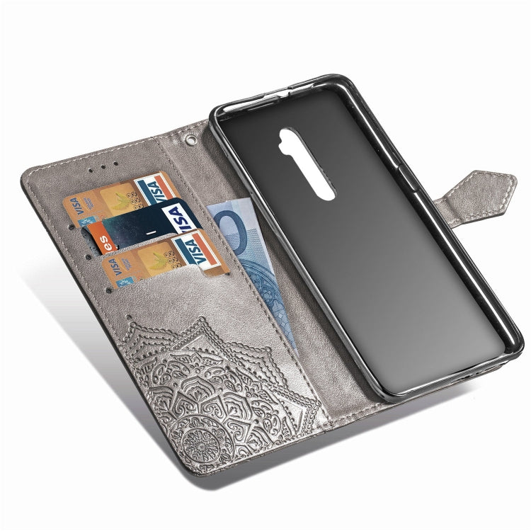 For OPPO Reno 10X Zoom Embossed Mandala Pattern PC + TPU Horizontal Flip Leather Case with Holder & Card Slots