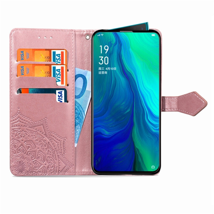 For OPPO Reno 10X Zoom Embossed Mandala Pattern PC + TPU Horizontal Flip Leather Case with Holder & Card Slots