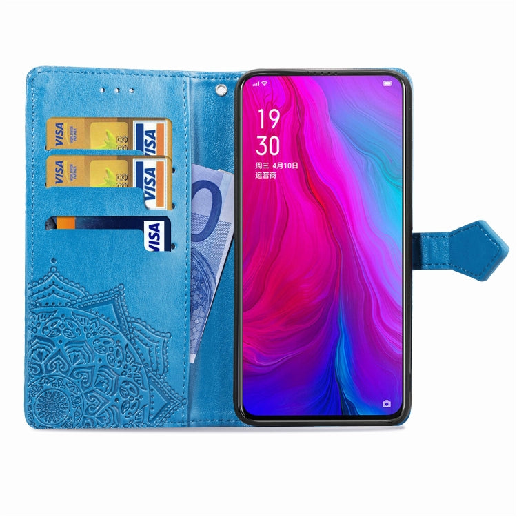 For OPPO Reno Embossed Mandala Pattern PC + TPU Horizontal Flip Leather Case with Holder & Card Slots