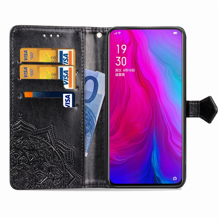 For OPPO Reno Embossed Mandala Pattern PC + TPU Horizontal Flip Leather Case with Holder & Card Slots