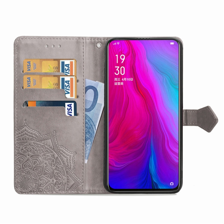 For OPPO Reno Embossed Mandala Pattern PC + TPU Horizontal Flip Leather Case with Holder & Card Slots