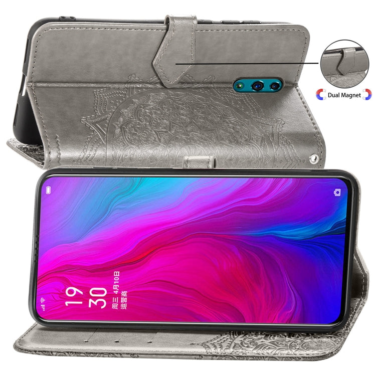 For OPPO Reno Embossed Mandala Pattern PC + TPU Horizontal Flip Leather Case with Holder & Card Slots