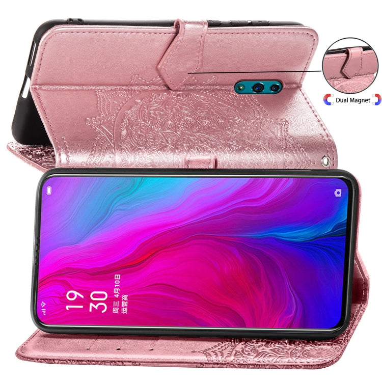 For OPPO Reno Embossed Mandala Pattern PC + TPU Horizontal Flip Leather Case with Holder & Card Slots