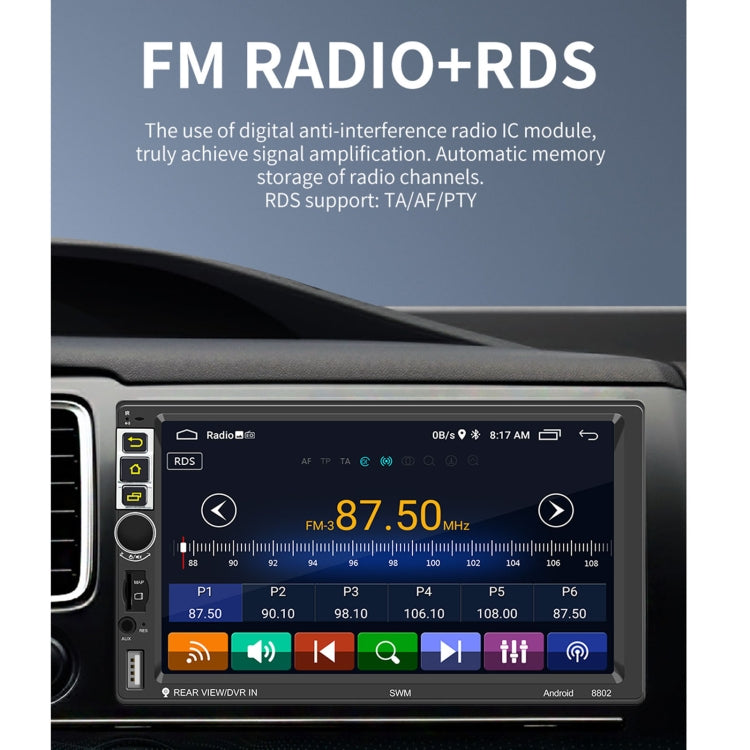 S-8802C 7 inch IPS Screen Car Android Player GPS Navigation Bluetooth Touch FM Radio CarPlay, Support Mirror Link & FM & WIFI & Steering Wheel Control