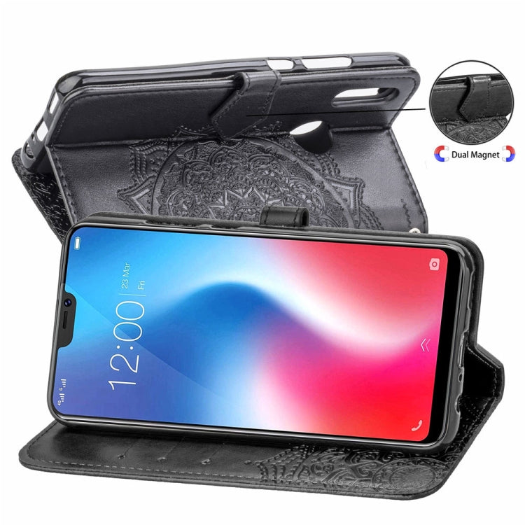 For Vivo V9 Embossed Mandala Pattern PC + TPU Horizontal Flip Leather Case with Holder & Card Slots