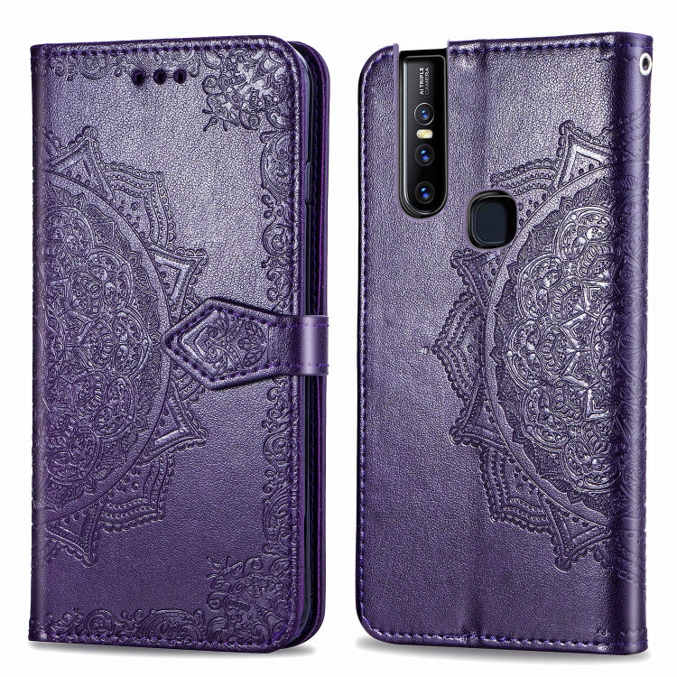 For Vivo V15 Embossed Mandala Pattern PC + TPU Horizontal Flip Leather Case with Holder & Card Slots