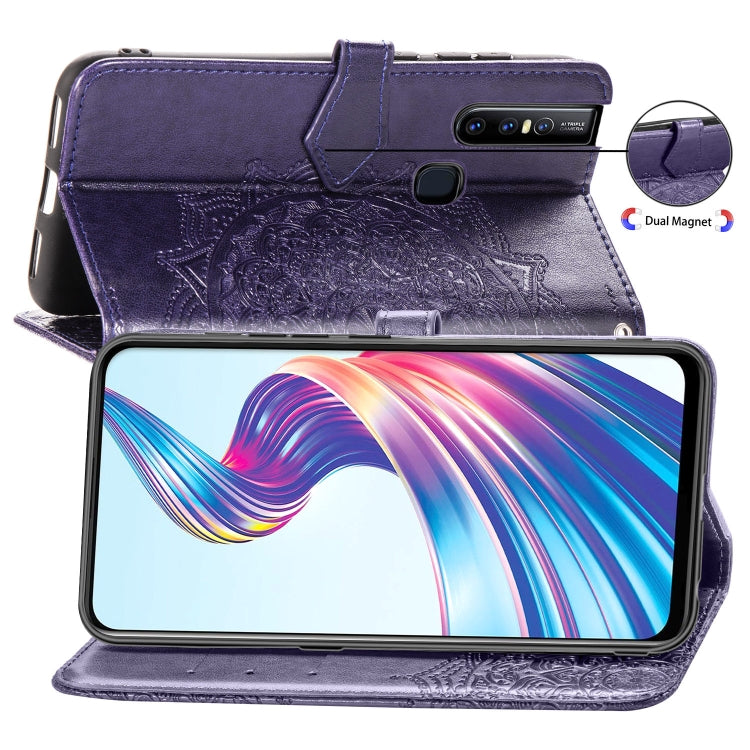 For Vivo V15 Embossed Mandala Pattern PC + TPU Horizontal Flip Leather Case with Holder & Card Slots