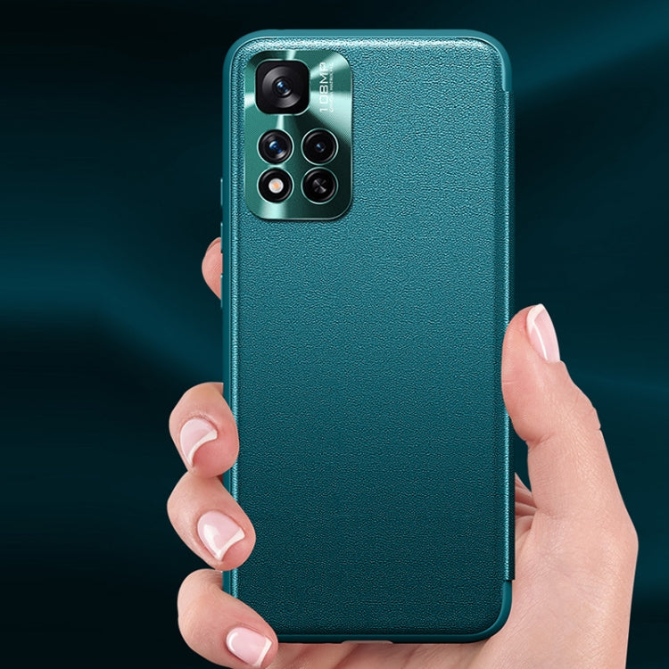 For Xiaomi Redmi Note 11 Magnetic Side Window View Shockproof Horizontal Flip Leather Phone Case