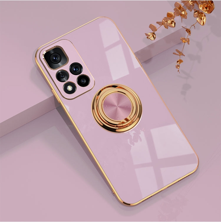 For Xiaomi Redmi Note 11 5G 6D Electroplating Full Coverage Silicone Phone Case with Magnetic Ring Holder