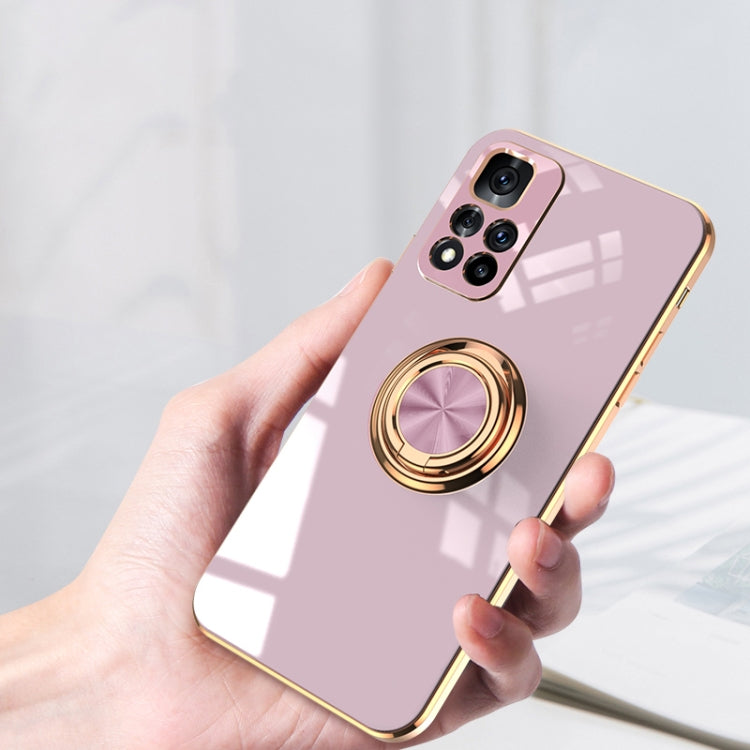 For Xiaomi Redmi Note 11 5G 6D Electroplating Full Coverage Silicone Phone Case with Magnetic Ring Holder