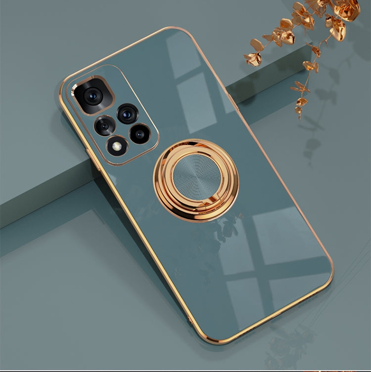 For Xiaomi Redmi Note 11 5G 6D Electroplating Full Coverage Silicone Phone Case with Magnetic Ring Holder