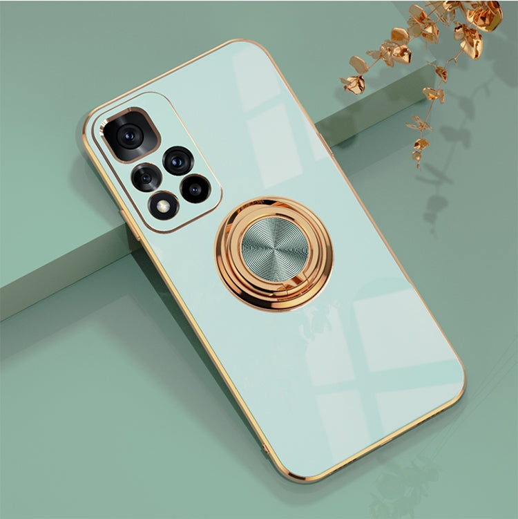 For Xiaomi Redmi Note 11 Pro China 6D Electroplating Full Coverage Silicone Phone Case with Magnetic Ring Holder