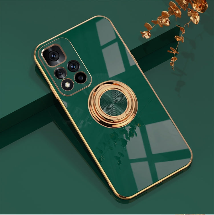 For Xiaomi Redmi Note 11 Pro China 6D Electroplating Full Coverage Silicone Phone Case with Magnetic Ring Holder