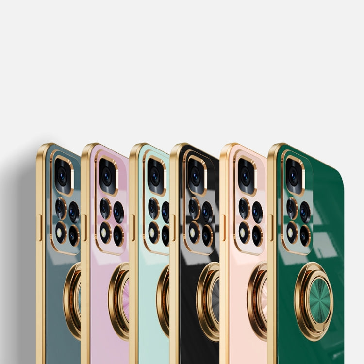 For Xiaomi Redmi Note 11 Pro China 6D Electroplating Full Coverage Silicone Phone Case with Magnetic Ring Holder