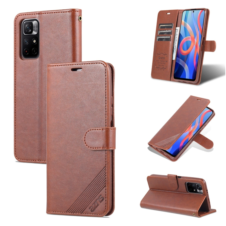 For Xiaomi Redmi Note 11 / Poco M4 Pro 5G AZNS Sheepskin Texture Horizontal Flip Leather Phone Case with Holder & Card Slots & Wallet