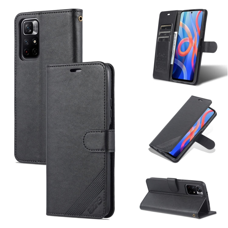 For Xiaomi Redmi Note 11 / Poco M4 Pro 5G AZNS Sheepskin Texture Horizontal Flip Leather Phone Case with Holder & Card Slots & Wallet