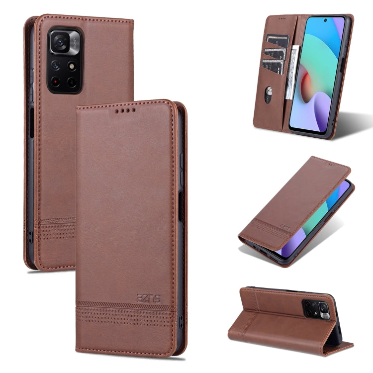 For Xiaomi Redmi Note 11 AZNS Magnetic Calf Texture Horizontal Flip Leather Phone Case with Card Slots & Holder & Wallet