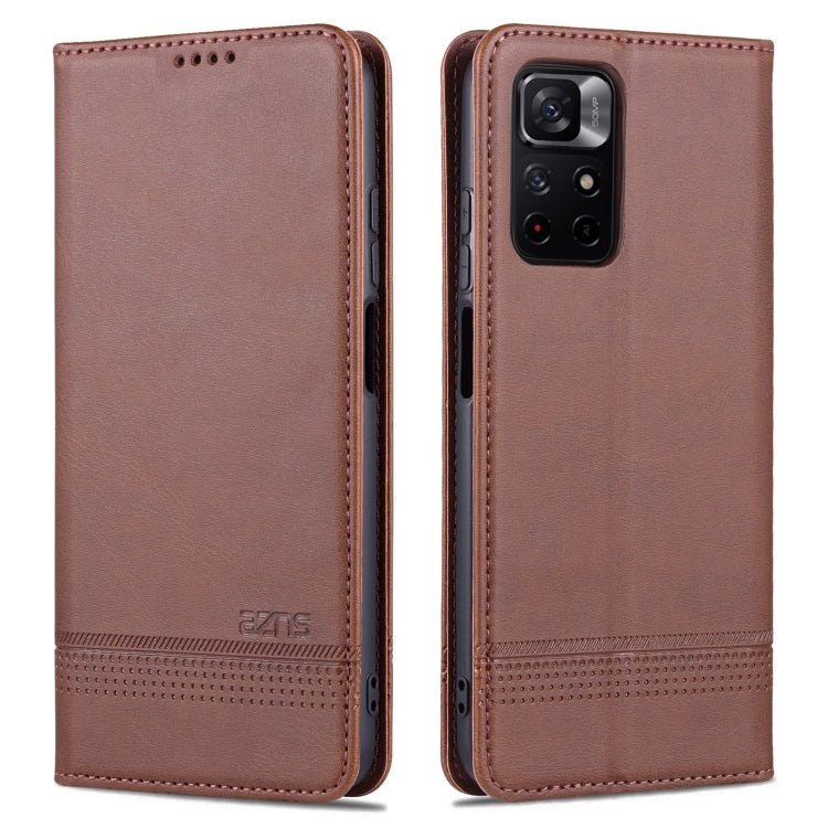 For Xiaomi Redmi Note 11 AZNS Magnetic Calf Texture Horizontal Flip Leather Phone Case with Card Slots & Holder & Wallet