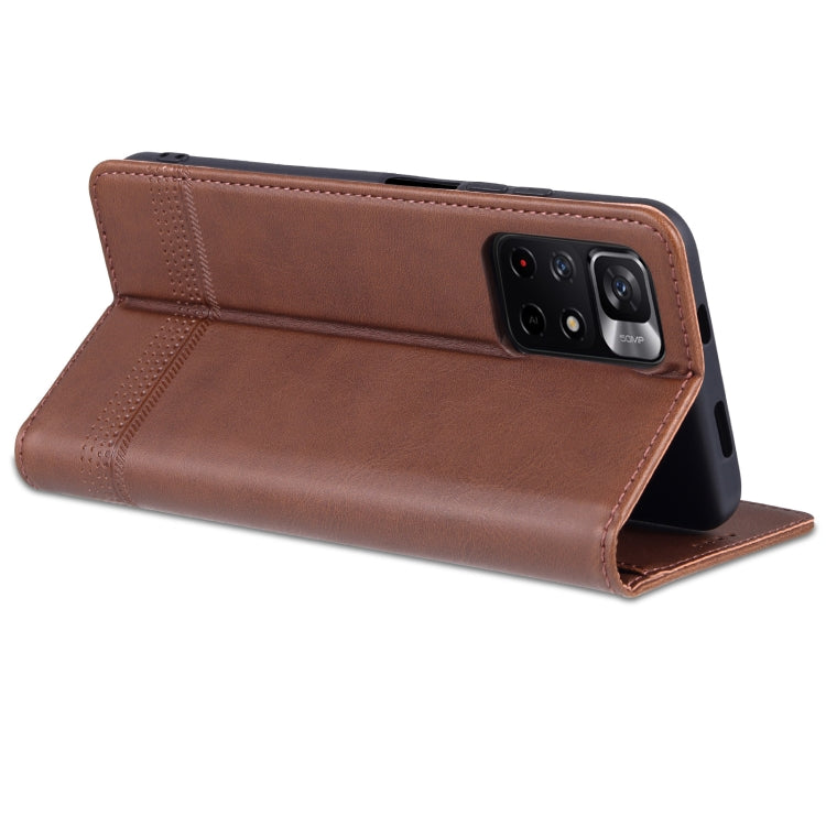 For Xiaomi Redmi Note 11 AZNS Magnetic Calf Texture Horizontal Flip Leather Phone Case with Card Slots & Holder & Wallet