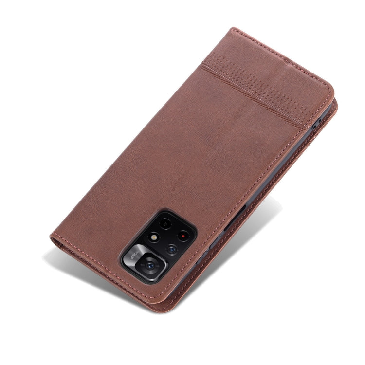 For Xiaomi Redmi Note 11 AZNS Magnetic Calf Texture Horizontal Flip Leather Phone Case with Card Slots & Holder & Wallet