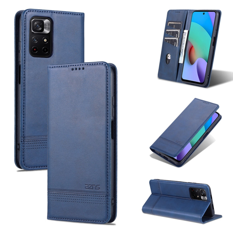 For Xiaomi Redmi Note 11 AZNS Magnetic Calf Texture Horizontal Flip Leather Phone Case with Card Slots & Holder & Wallet
