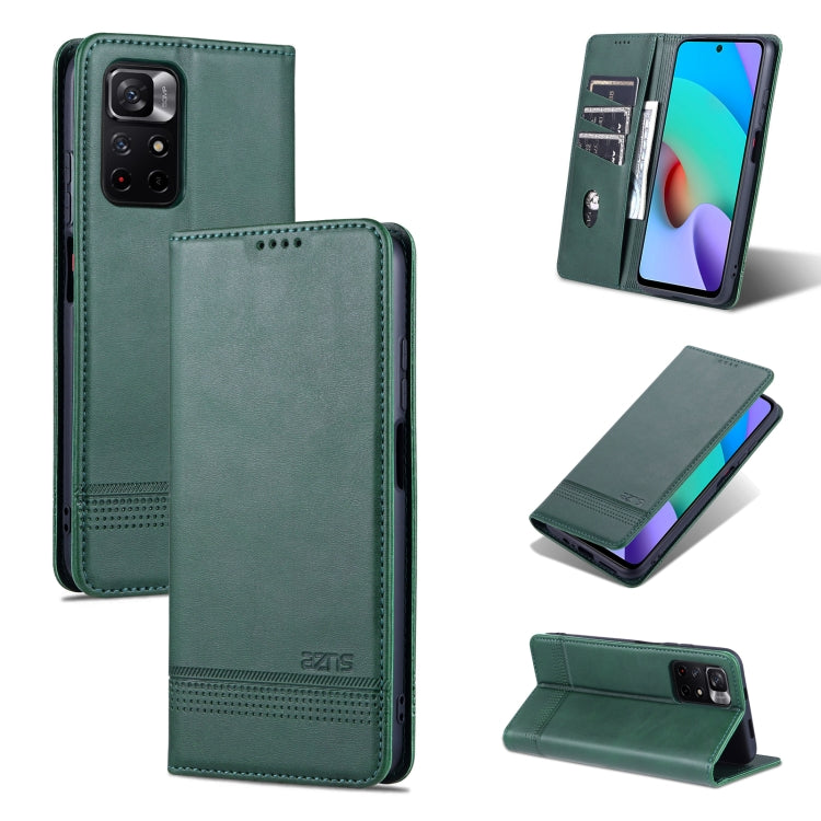 For Xiaomi Redmi Note 11 AZNS Magnetic Calf Texture Horizontal Flip Leather Phone Case with Card Slots & Holder & Wallet