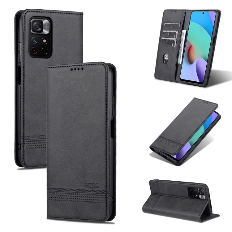 For Xiaomi Redmi Note 11 AZNS Magnetic Calf Texture Horizontal Flip Leather Phone Case with Card Slots & Holder & Wallet