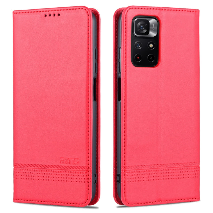 For Xiaomi Redmi Note 11 AZNS Magnetic Calf Texture Horizontal Flip Leather Phone Case with Card Slots & Holder & Wallet