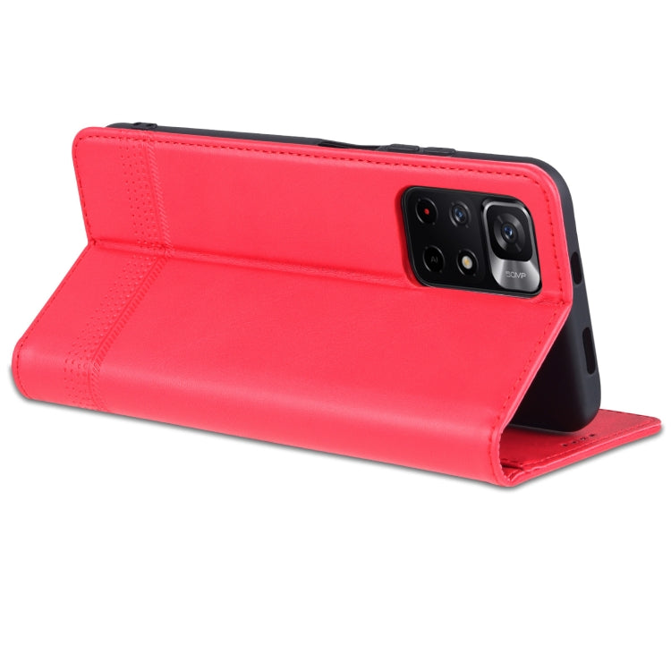 For Xiaomi Redmi Note 11 AZNS Magnetic Calf Texture Horizontal Flip Leather Phone Case with Card Slots & Holder & Wallet