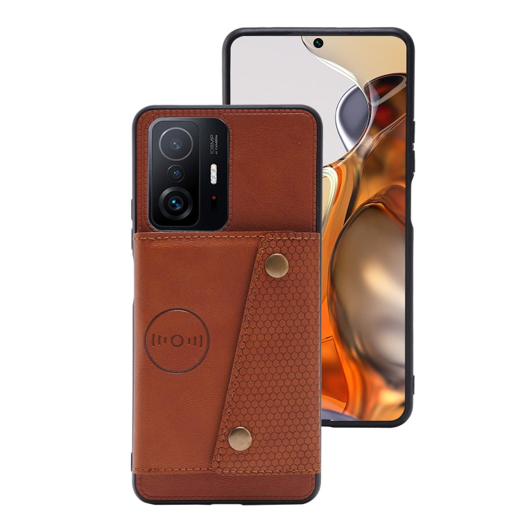 For Xiaomi 11T Double Buckle PU + TPU Magnetic Phone Case