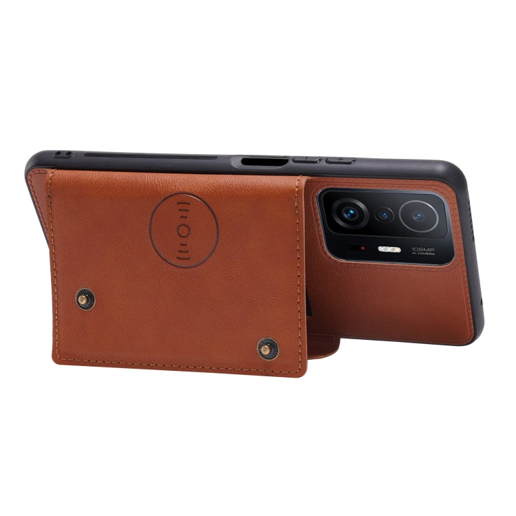 For Xiaomi 11T Double Buckle PU + TPU Magnetic Phone Case