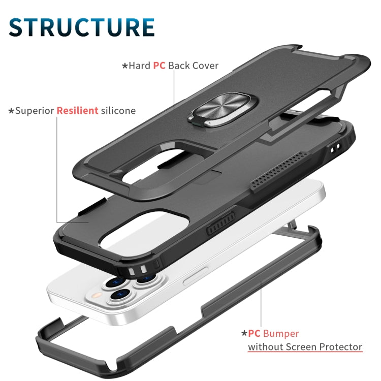 For iPhone 12 Pro Max 3 in 1 PC + TPU Phone Case with Ring Holder