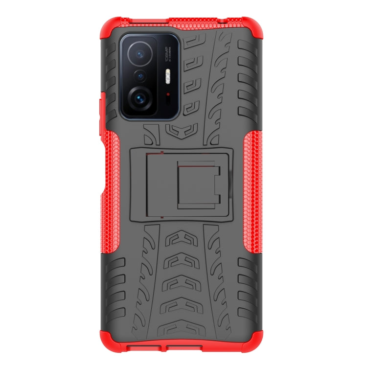For Xiaomi Mi 11T Tire Texture TPU + PC Phone Case with Holder