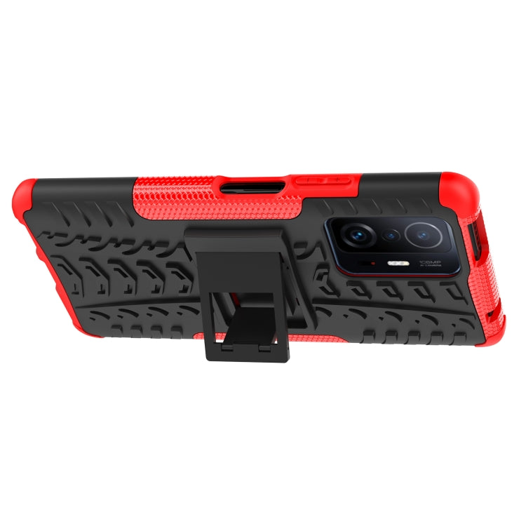For Xiaomi Mi 11T Tire Texture TPU + PC Phone Case with Holder
