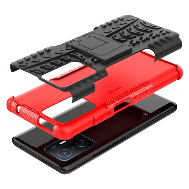 For Xiaomi Mi 11T Tire Texture TPU + PC Phone Case with Holder